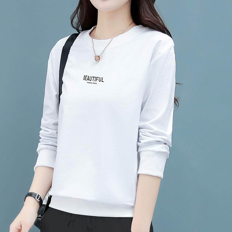 Women's Korean-Style Casual Long-Sleeve Pullover Sweatshirt Loose-Fit with Letter Print Slimming Effect