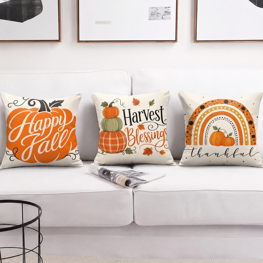 Pumpkin Patch Cushion Cover Double-Sided Plush Sofa Cushion Covers Organic Breathable Invisible Zipper
