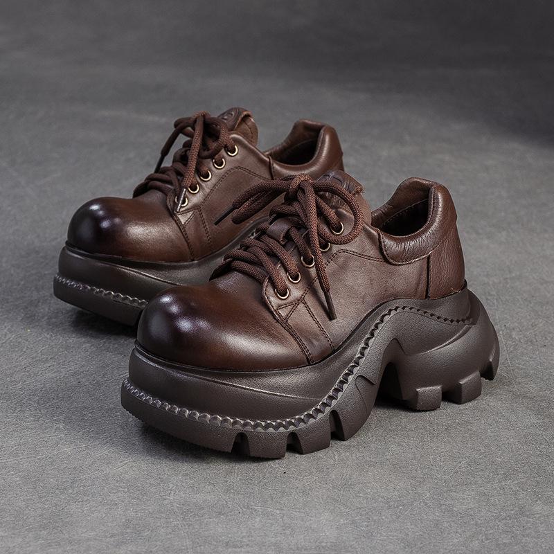 Fashion GKTINOO British Style Platform Shoes Autumn Winter 2025 New Commuting Height Increasing Genuine Leather Lace Up Women's Shoes