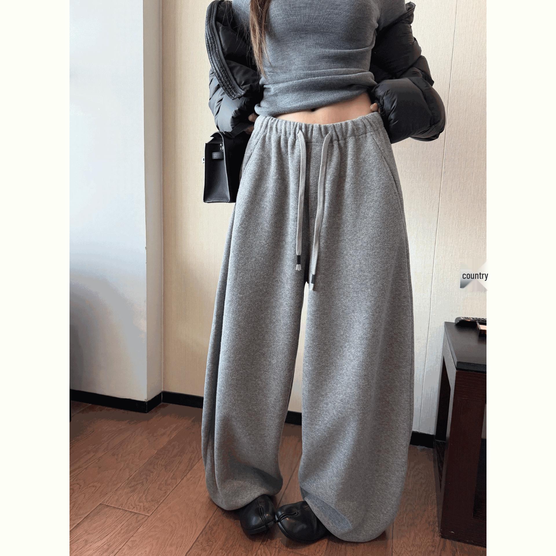 Superniniyy Glutinous Rice Banana Wool Silk Thickened Loose Casual Long Pants Medium серый