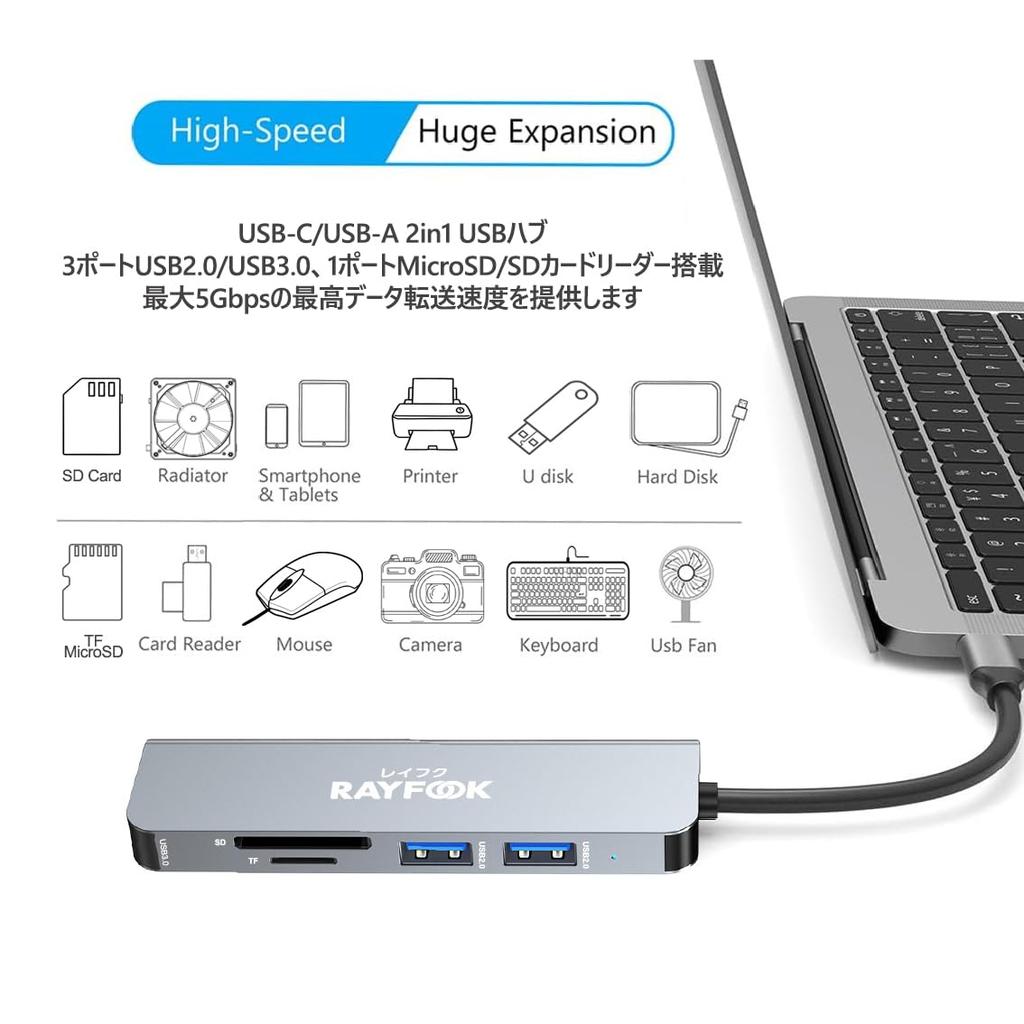 KOGLEE USB Hub with 3 USB Ports and 1 Card Reader for Laptops and MacBook Surface Slim Ideal for Telework and Working from Home USB-C/USB-A 2-in-1