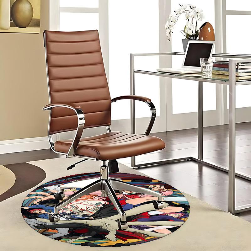 1pc Anime Demon Slayer Design Round Carpet - Office Chair Mat, Non-Slip Rug for Home Decor, Living Room
