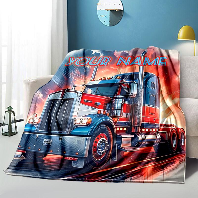 1PC Custom Name Truck Art Poster flannel blanket versatile,all-season throw suitable for the living room,bedroom,camping,travel,and gift