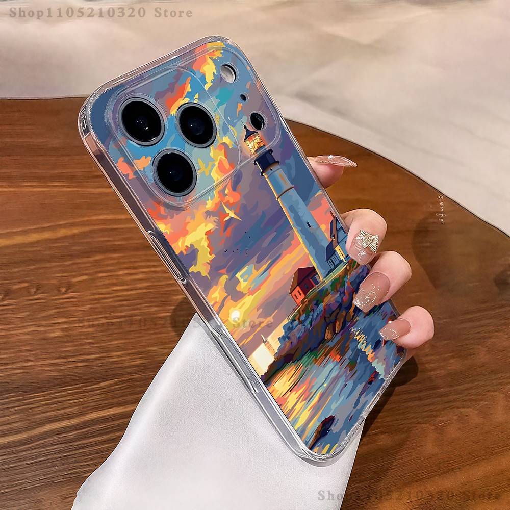 Lighthouse Anime Phone Case For iPhone 17,16,11,15,13,14,12,Air,Mini,Plus,Pro,Max,Plus,E Clear Soft Shell