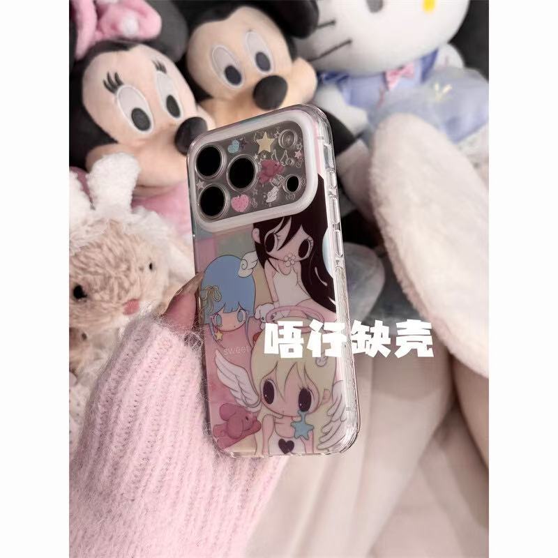 Cute colored hair Angel Ne has a double shell on autumn, suitable for Apple 17promax/16/15 anti-drop mobile phone case.