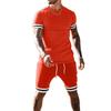 7 Colors Striped Patchwork Hem Woven Short Sleeve T Shirt Sets Men Summer Two Pieces Short Pants Suits Sportwear