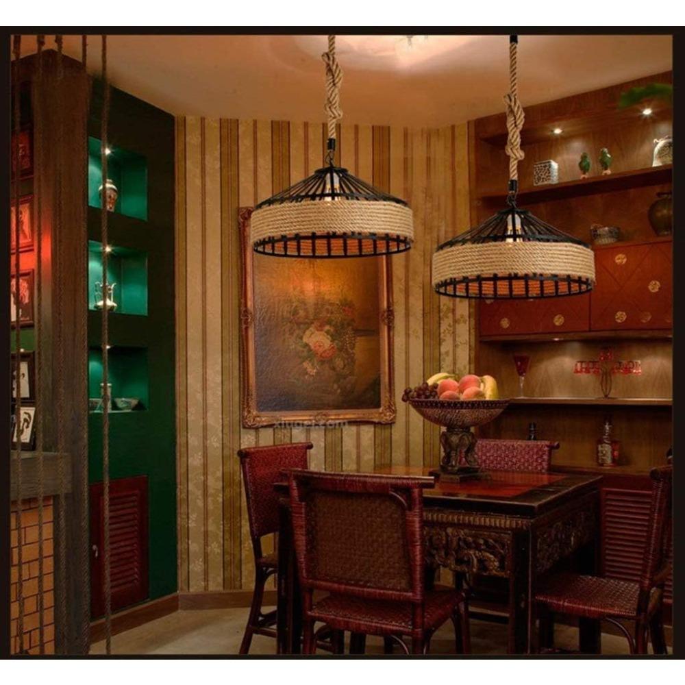 Classical Hemp Rope Pendant Hanging Lamp Lustre for Ceiling Chandelier Classic Retro Antique Industrial Iron Dining Room Light