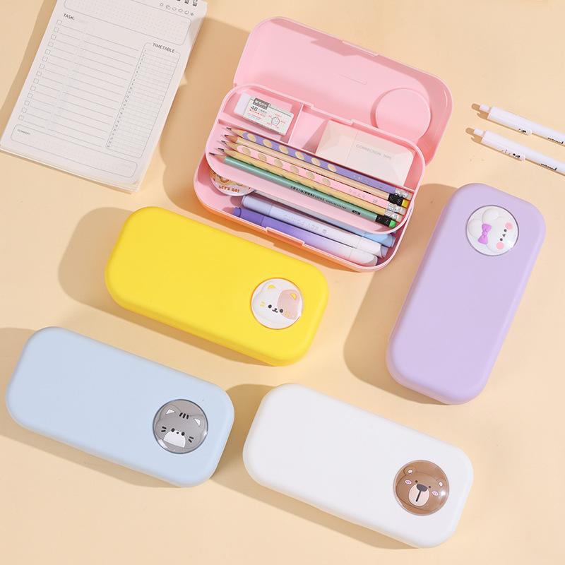 Double Layer Cartoon 3D Plastic Pencil Box,Hard School Supply Box for Girls Boys Kids, , Cute Art Storage Organizer, 1 Pack