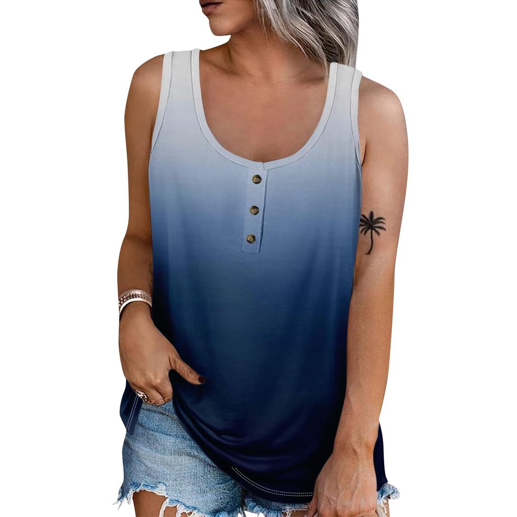 Women Summer Sleeveless Casual Printed O Neck T Shirt Tops Blouse
