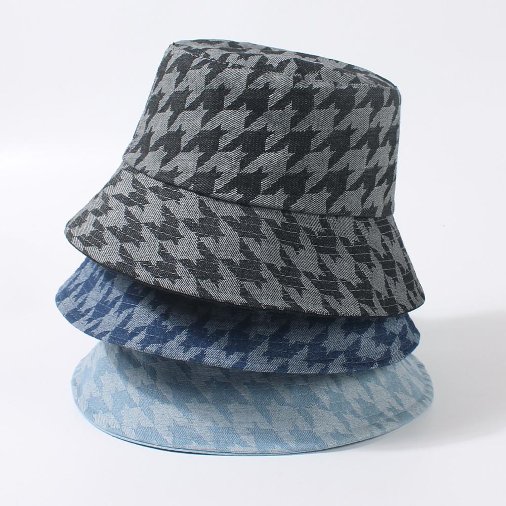 Women's Fisherman Hat Autumn Winter Korean Fashion Plaid Bucket Hat Adjustable Sun Protection
