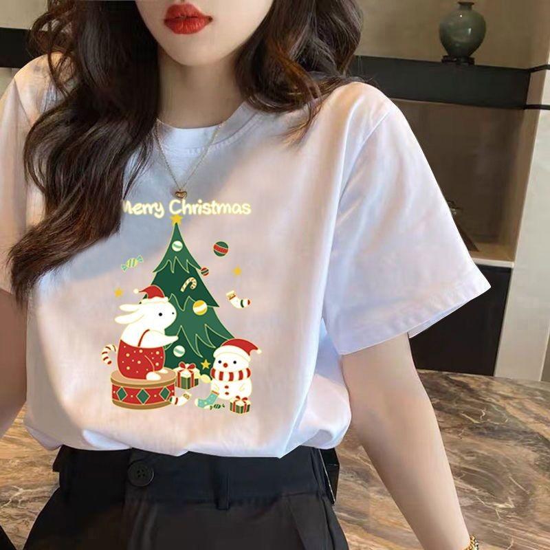 Christmas T-shirt women's red short sleeved top women's Christmas new style unisex