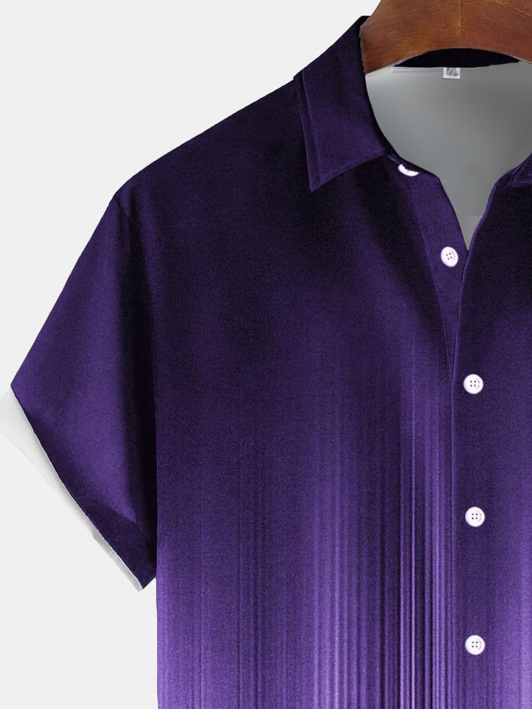 Vintage Gradient Striped Print Men'S Plus Size Button Pocket Short Sleeve Shirt, Plus Size