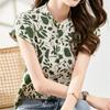 Bluzki damskie w stylu letnim Topy damskie Casual Krótki rękaw Stójka Kwiatowy nadruk Bluzki Topy