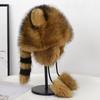 New Winter Thickened Raccoon Anti-wind and Cold Ear Protection Hat Cute Fox Ears Show Face Small Plush Lei Feng Hat