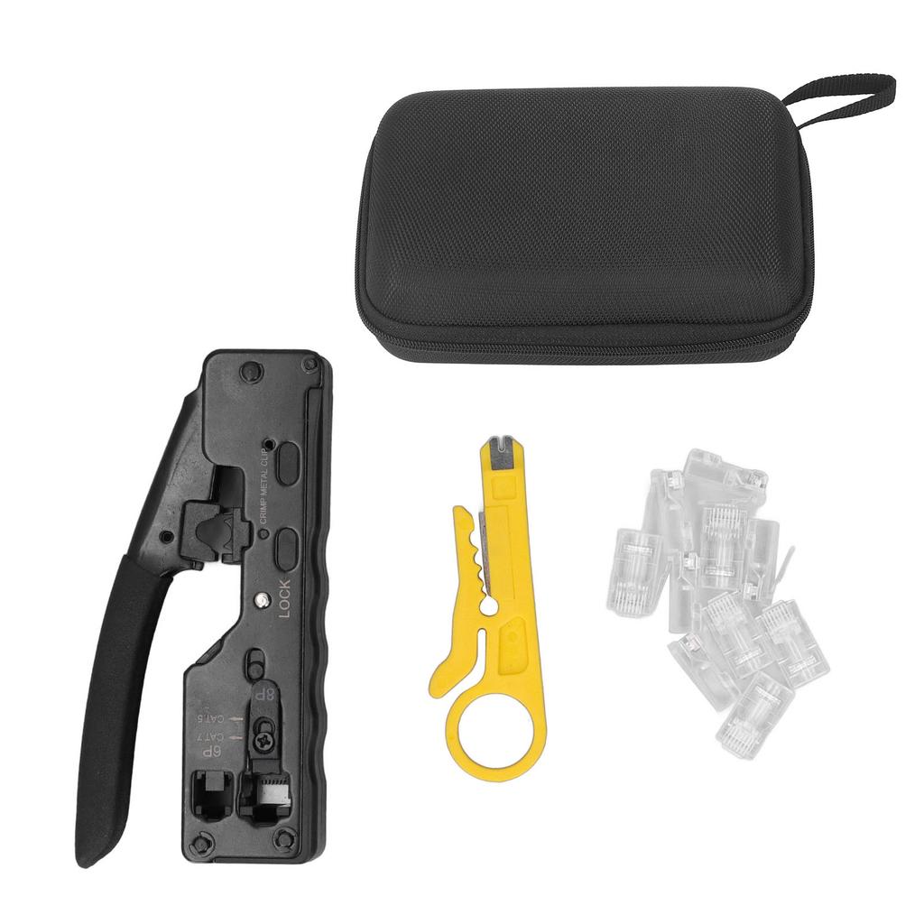 Zestaw szczypiec do zaciskania kabli z grzechotką Zaciskarka do kabli sieciowych Narzędzie do ściągania izolacji i cięcia z 10 szt. RJ