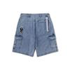 Li Ning X Disney Muppets Collection Logo Print Washed Denim Shorts Men Shorts Blue AJSR007-1