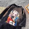 Pure Cotton Clown Print Cropped Sleeve T-shirt Men and Women's New Loose High Street Summer Couple