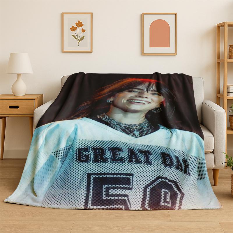 3D Billie Eilish Sängerin Star Flanell Decke Weich Warm Überwurfdecke für Schlafzimmer Wohnzimmer Bett Reise Camping Picknick Geschenk