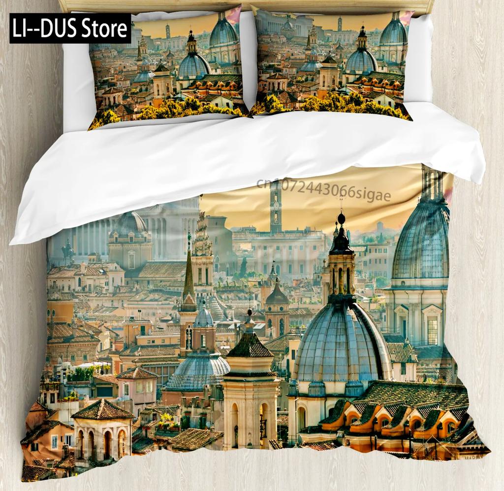 Italy Duvet Cover Queen/King/Full Size For Kids Adult Microfiber Italian Rome Venice Pisa Tower Tuscany Pizzas View Bedding Set