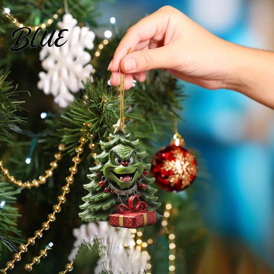 Acrylic Christmas Ornament Green Hair Elf Decoration Reusable Holiday Decor Xmas Tree Car Rearview Mirror Hanging Pendant Party Supplies Gift Durable