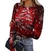 Women's Slim Fit Base Layer T-Shirt, Christmas Print Crewneck Long Sleeve Top with Thumb Holes