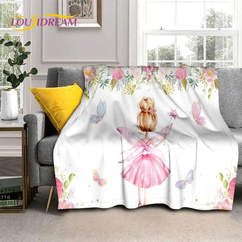 Urocza Dziewczynka Baletnica Wróżka Kreskówkowa Miękki Koc Flanelowy do Łóżka Sypialni Sofy Pikniku, Koc do Okrycia na Zewnątrz Rekreacja Prezent