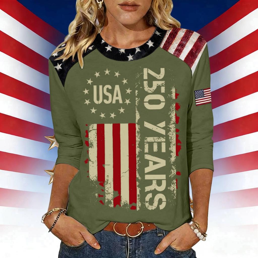 Women's Fashion Casual Independence Day Print Top