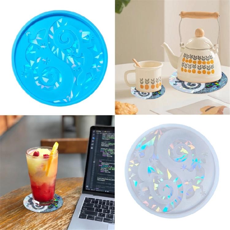 Artistic Geckos Silicone Coaster Mold Sturdy Silicone Mold for Resin Coasters with Geckos Designs Holography Effect