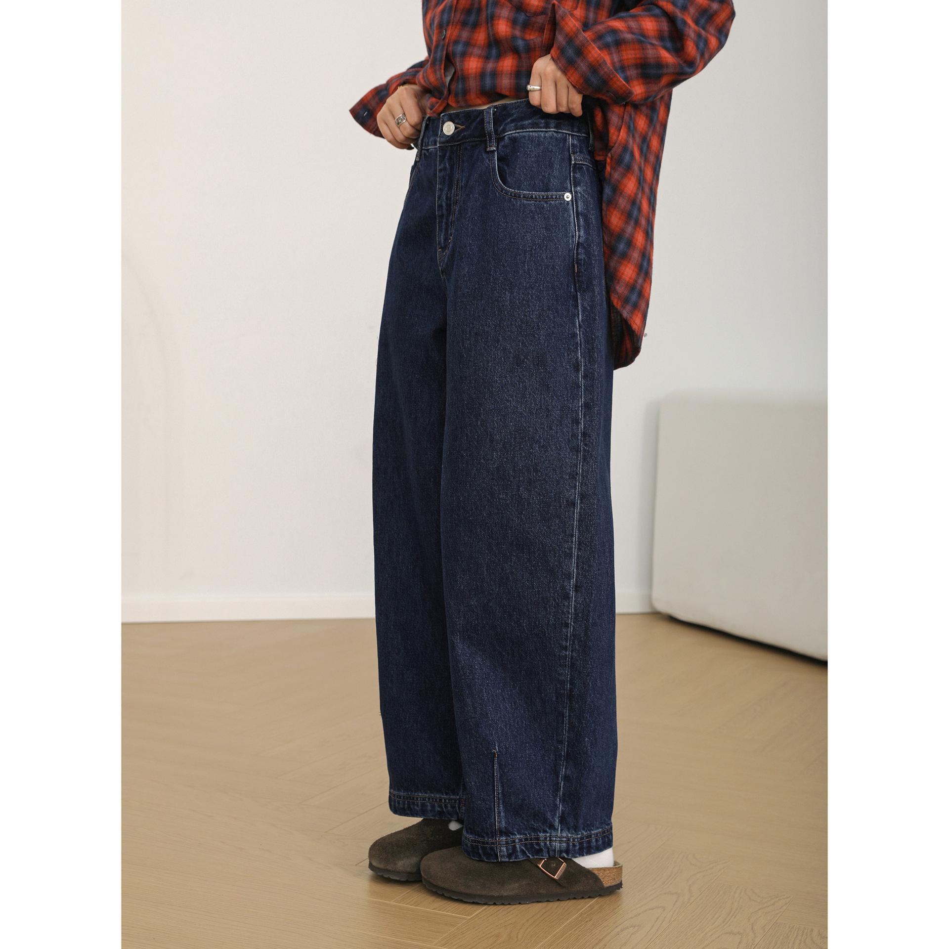 2026 Spring Retro Washed Nine-Point Denim Grandma Pants - Slimming, Casual Fit for Petites S темно-синий