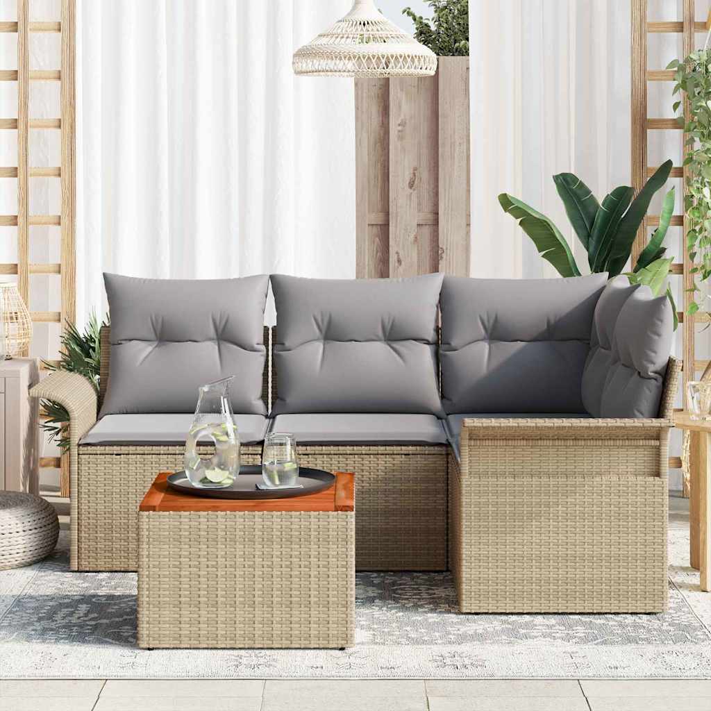 Garden Sofa Set with Cushions 5 pcs Beige Poly Rattan