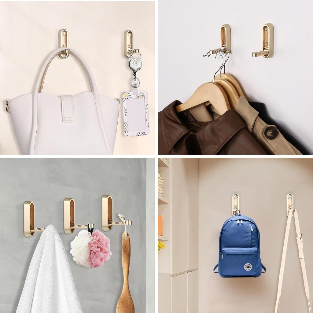 Folding Coat Hooks, 2 Pcs Foldable Gold Wall Hooks Heavy Duty Foldable Hook Bathroom Towel Hooks Robe Hooks Wall Mounted for Hanging Coat Towels