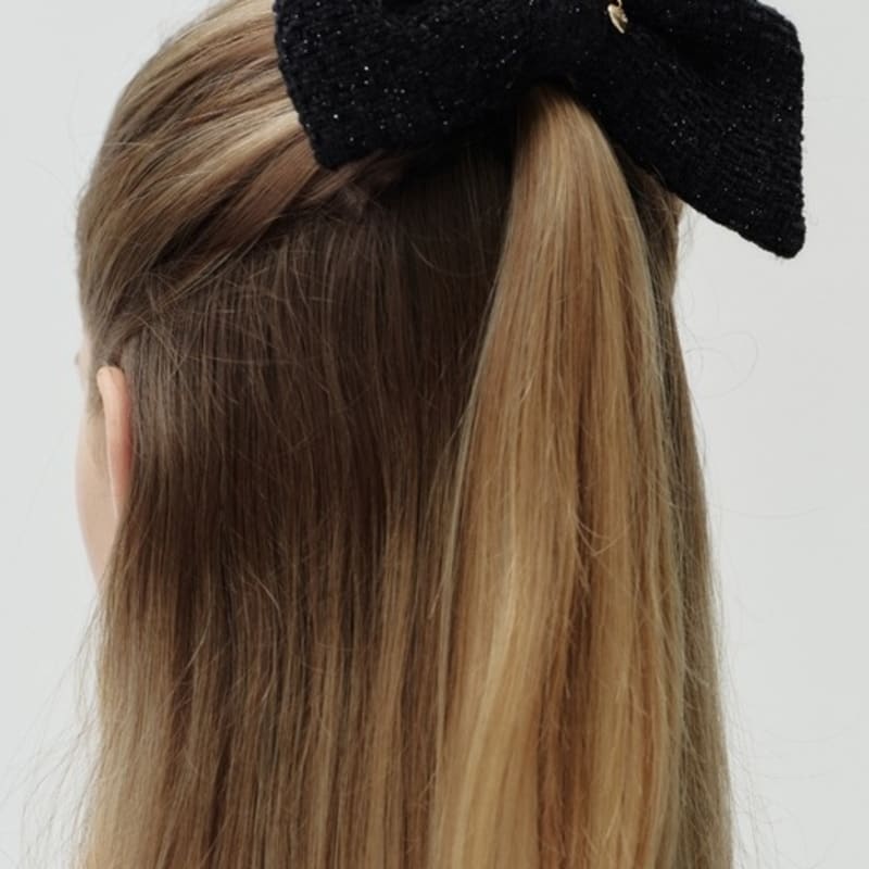 DEPOUND unbalance ribbon hair pin - black tweed