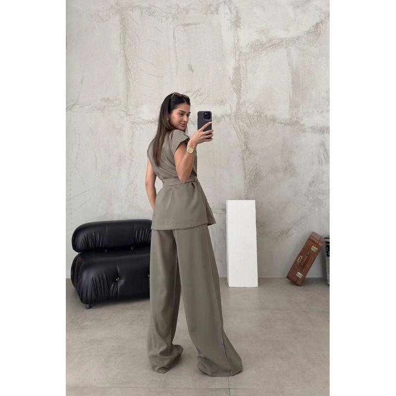 Western Style Lace-up Cardigan Top Trousers Set Lace up Cardigan Top and Pants Set