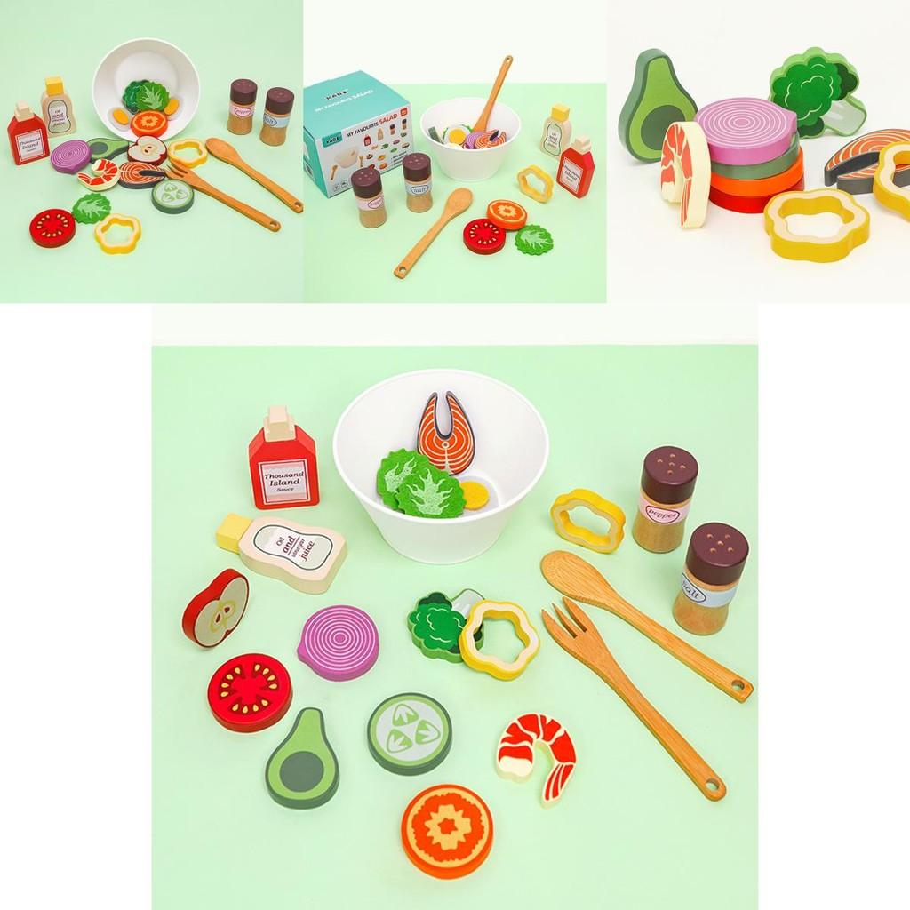 Fun Wooden Simulation Vegetable And Fruit Seasoning Salad Ingredient Toy Set For Imaginative Kitchen Play