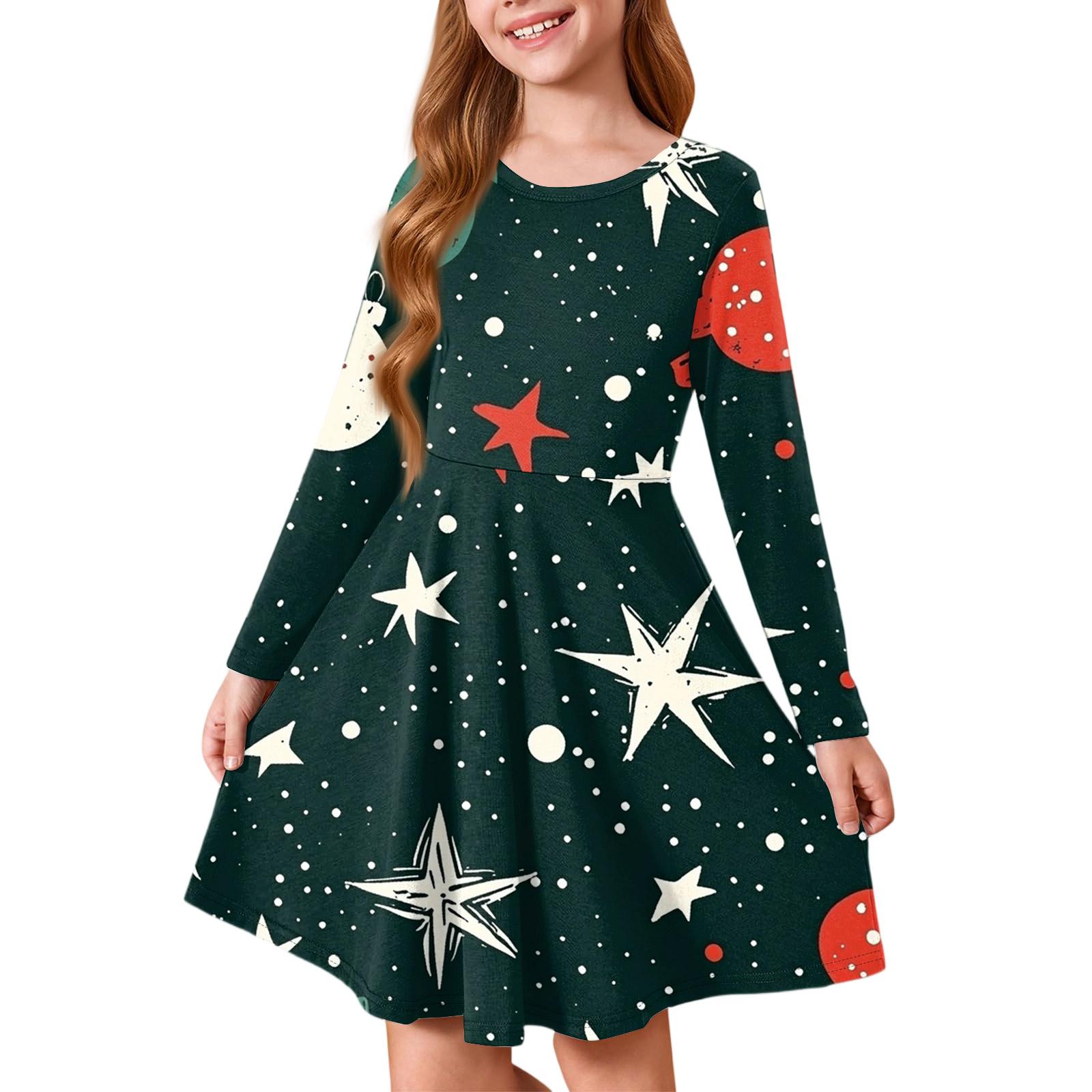 

Girls Princess Dress - Long Sleeve A-Line T-Shirt Dress Christmas Day 110
