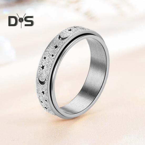 Anello da donna e da uomo Anello con stella della luna Fidget Spinner Anello antistress in acciaio inossidabile per coppie Anello rotante Regalo di gioielli