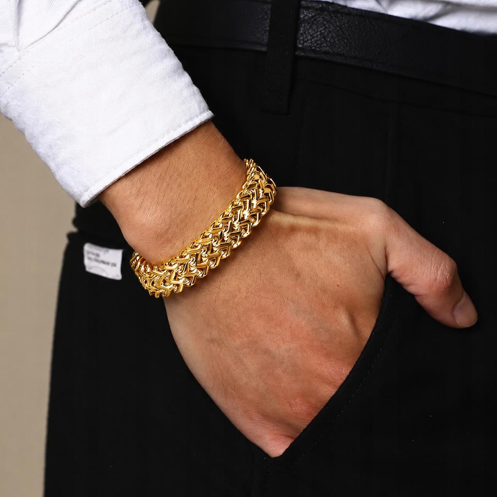 THICK Men' Gold Bracelet Full Armor Italian Royal Gift