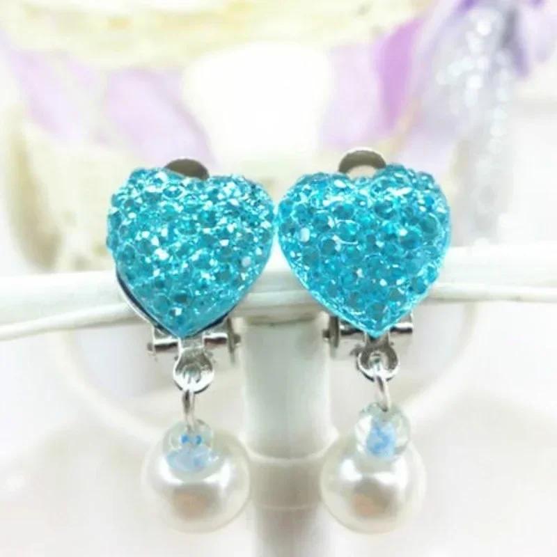 Cute Girls Children's Ear Clip Earrings Princess No Ear Hole Earrings Shining Diamond Earrings Pendant Ear Jewelry Accessories