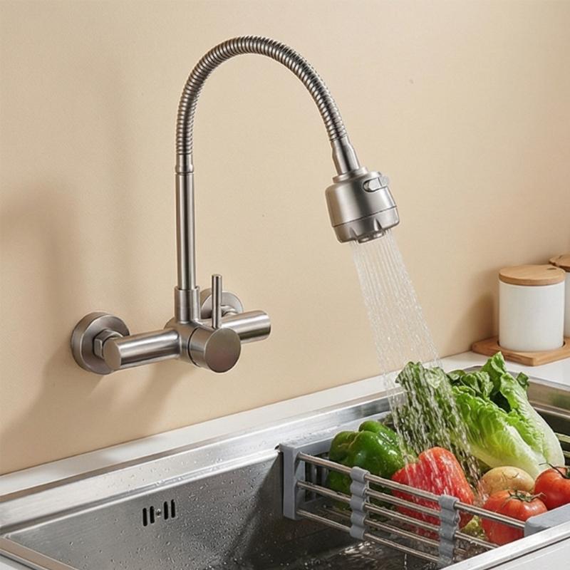 Wall Mounted Kitchen Faucet With Ceramic Cartridges Washbasin Mixing Switches 360 Degree Rotate Sprayers Faucet Enduring