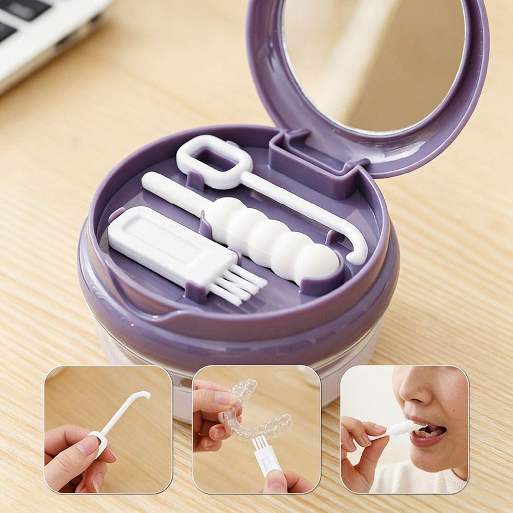 Elastic Lifting/Dropping Invisible Braces Storage Case Dustproof Draining Dental Retainer Case Sealed with Mirror