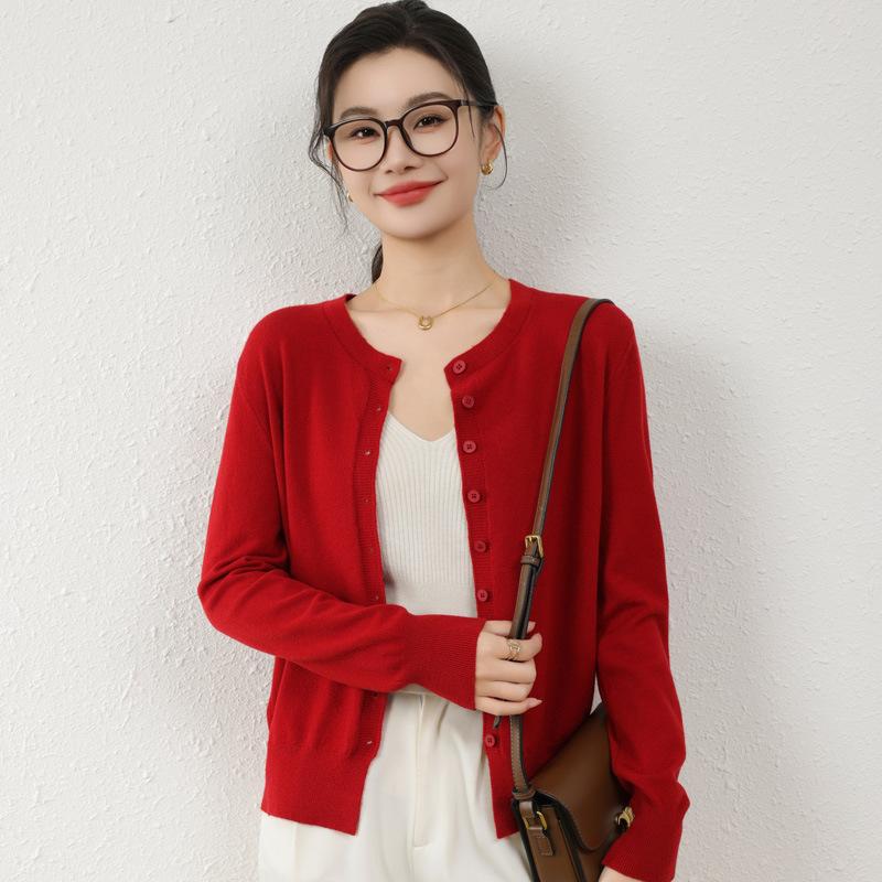 

Осенний женский кардиган с круглым вырезом из шерстяной смеси XXL темно-красного