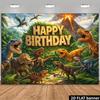 2D Dinosaur Themed Birthday Party Banner Background Jurassic Jungle Volcano Scene