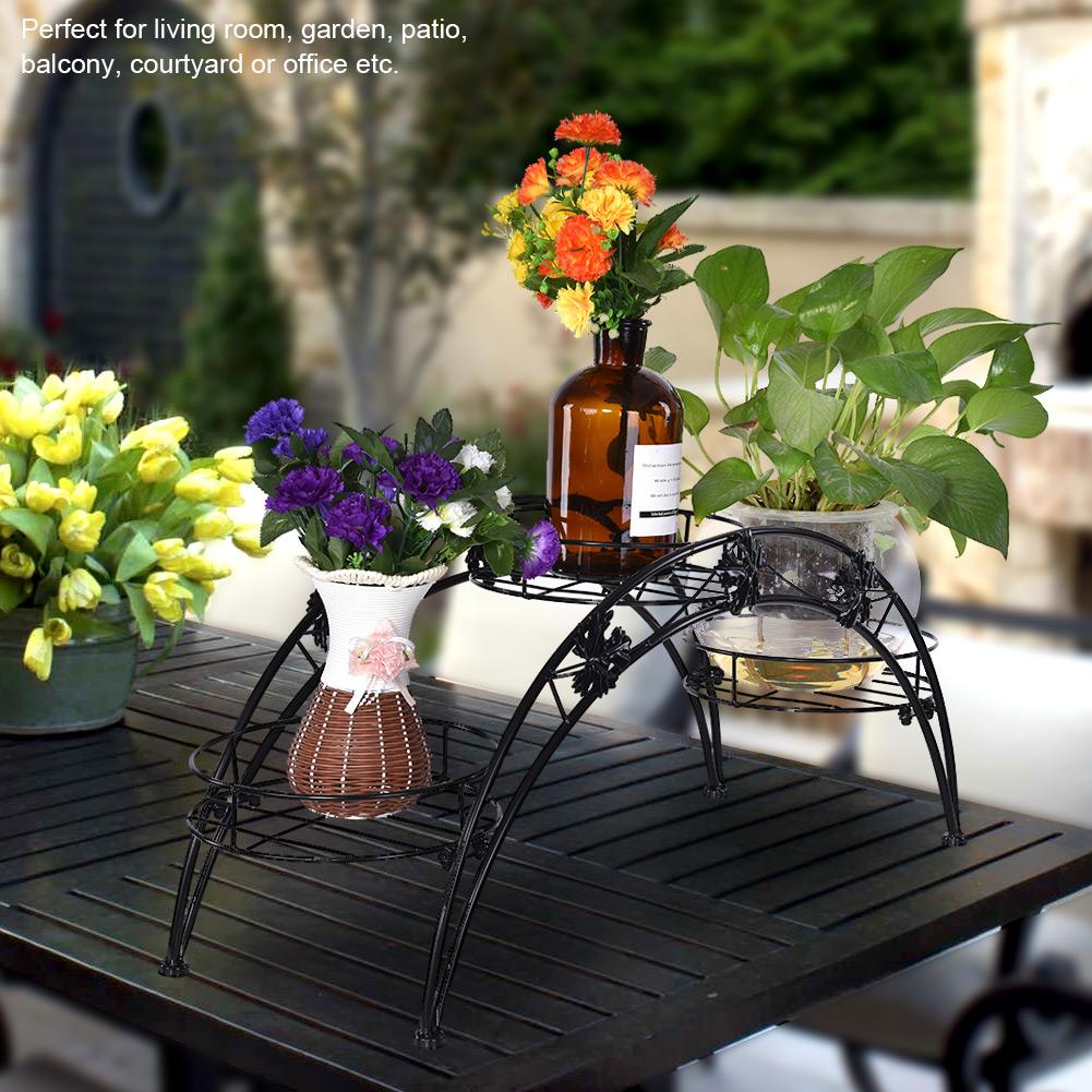 Elegant Iron Floor-Standing Plant Display Stand Flower Pot Rack for Garden Patio Decor Black