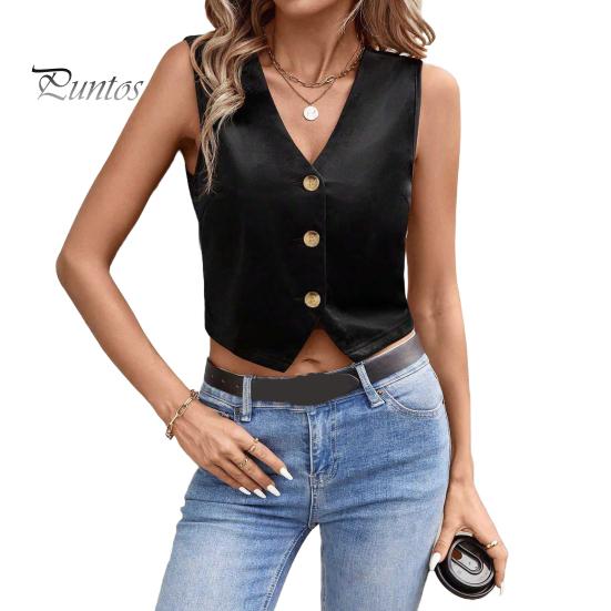 Versatile V-neck Vest Women's Sleeveless Top V Neck Button Down Crop Stylish Tank Summer Going Out Waistcoat Casual Business Shirt Retro-inspired for