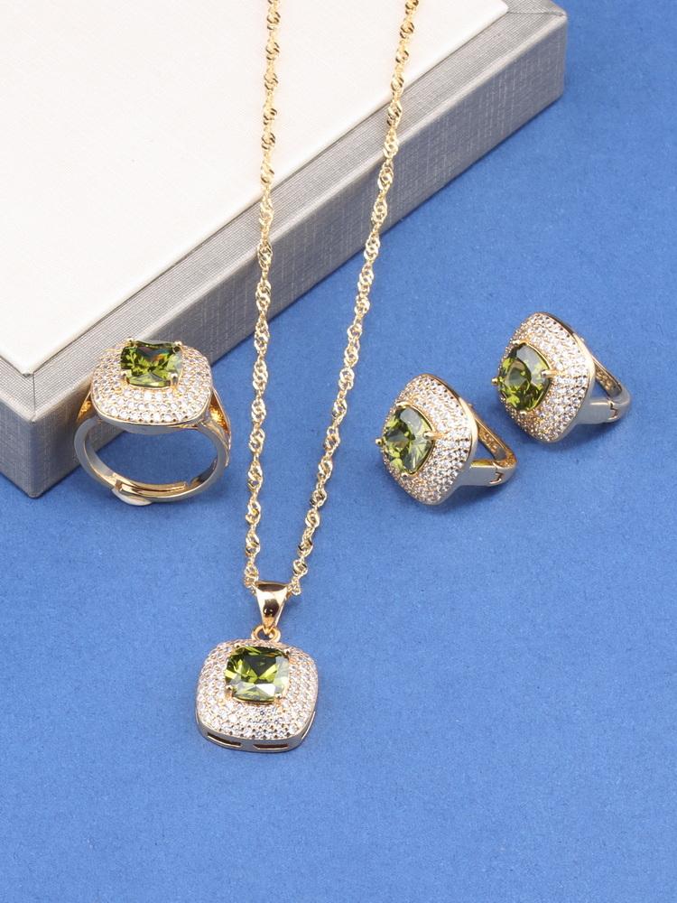 Charm Square Italy Brazil Jewelry Accessories  Gold Plated Bridal Wedding Sets Necklace And Earrings Ring For Women Gift
