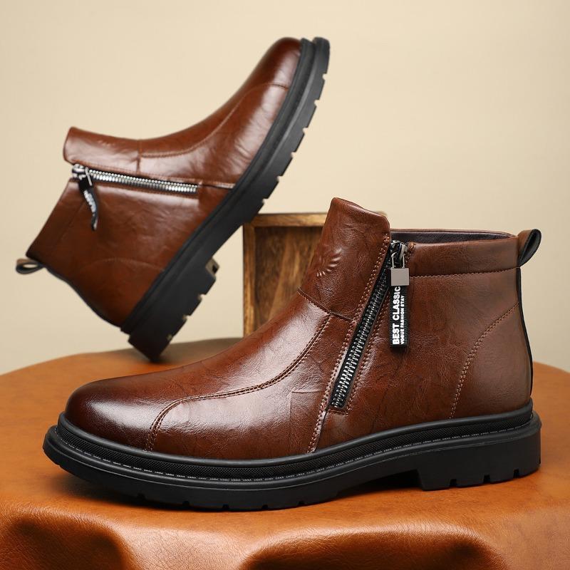 Men's Genuine Leather Boots Fashion Casual High Top Boots Side Zip Ankle Boots for Men Classics Business Short Boot Botas Hombre