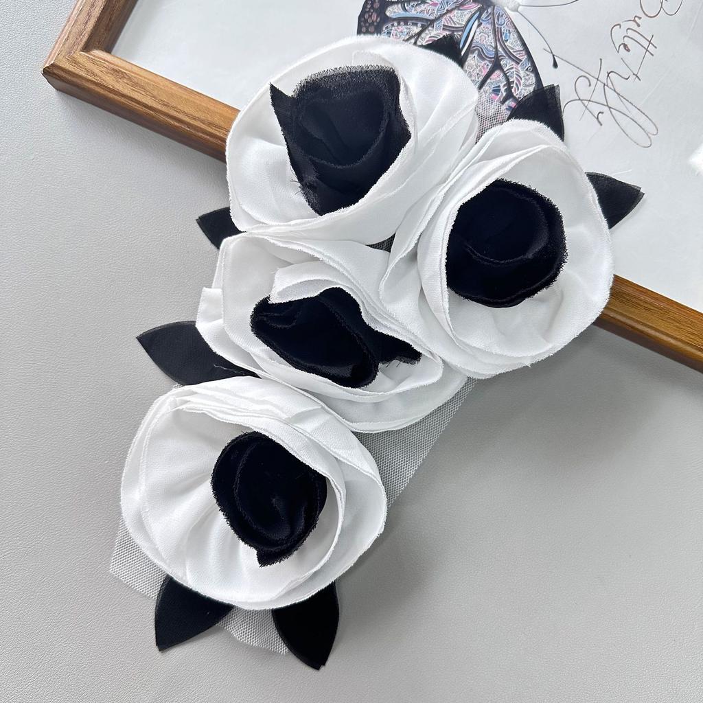 Black And White Color Scheme Handmade Diy Flower Accessories Headgear Accessories Wedding Dress Decoration Corsage Cloth Stickers Accessories