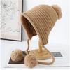 Korean Hairball Strap Solid Color Double-Layer Knitted Bomber Hat Women Simple Casual Versatile Cute Wool Pompom Beanie Cap