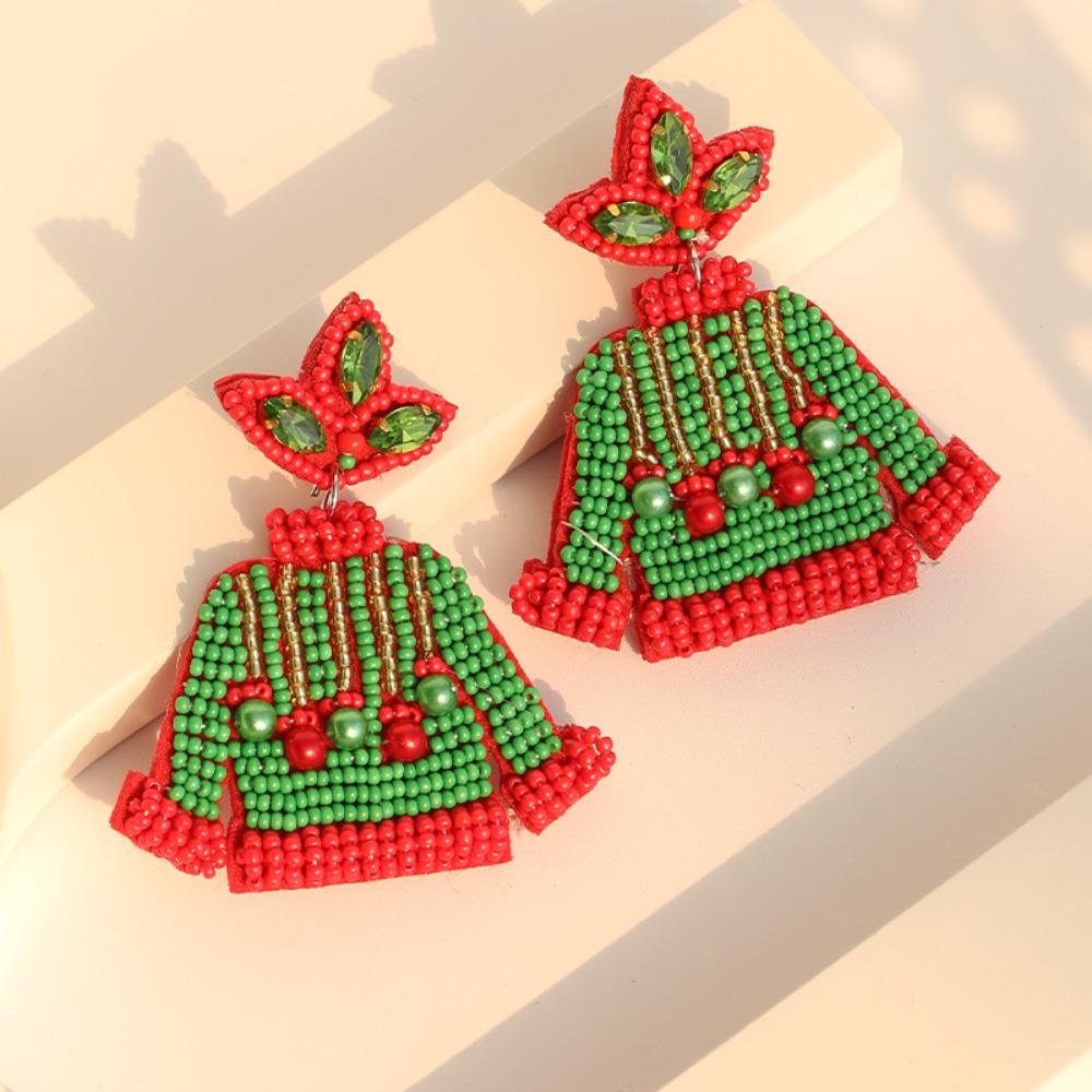 Xmas Handmade Beaded Ear Drop Sweater Boots Ear Stud Vintage Merry Christmas Earrings  New Year