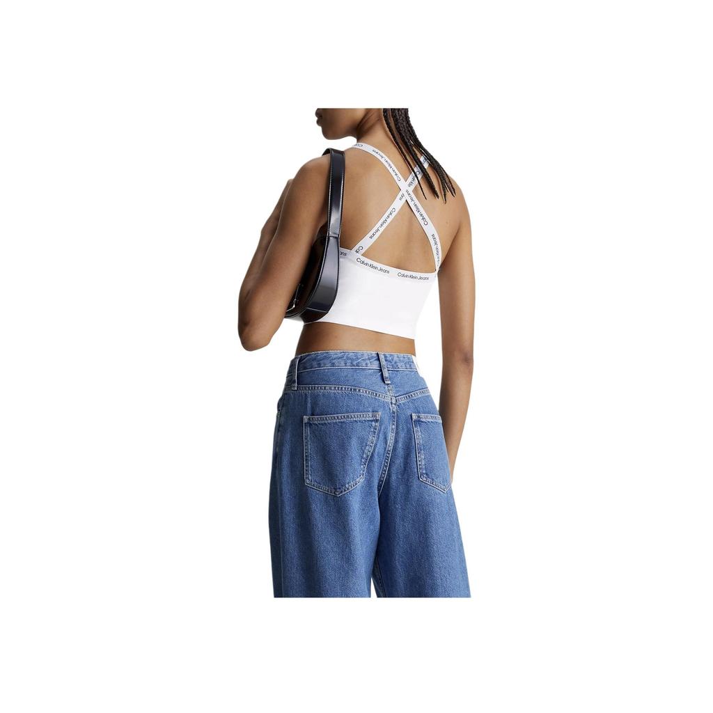 Calvin Klein Jeans Iconic Elastic Trim Fitted Crop Tank Top Women Tops Bright-White J20J223110-YAF